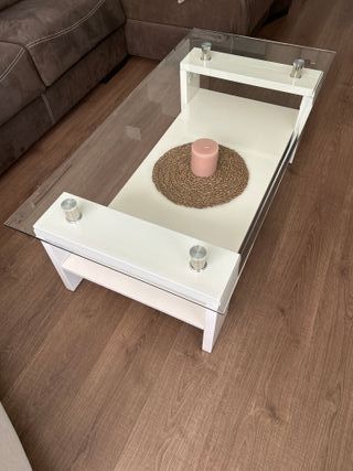 Mesa de centro cristal y madera blanca