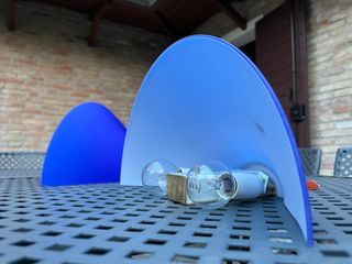 Coppia Applique Vintage Vetro Blu e Legno