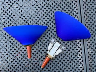 Coppia Applique Vintage Vetro Blu e Legno