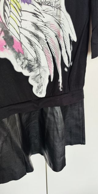 Vestido negro con estampado de ave talla 42
