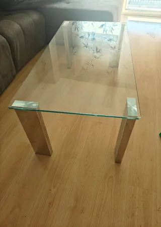 Mesa de centro cristal y metal