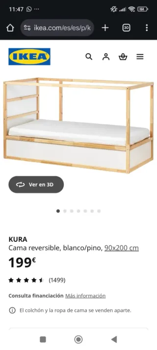 Cama litera infantil Ikea Kura (Sin Colchón)