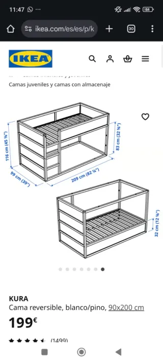 Cama litera infantil Ikea Kura (Sin Colchón)