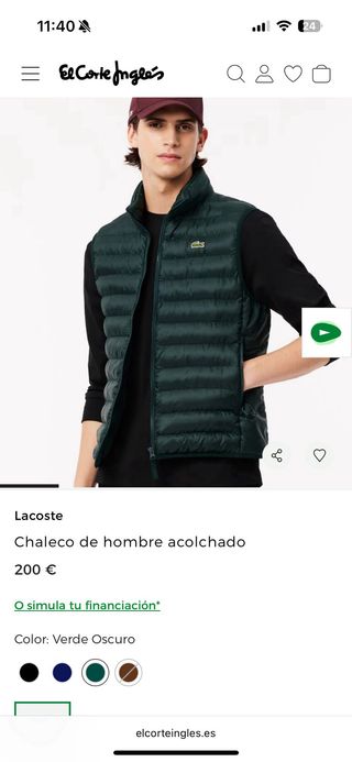 Chaleco Lacoste Hombre Talla L Verde Oliva