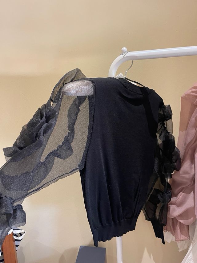 Jersey Zara manga transparente volantes