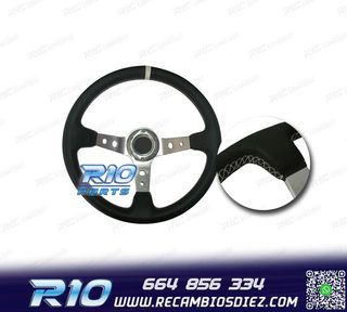 VOLANTE INVERTIDO PIEL SINTETICA NEGRO BRAZOS PLATEADOS Y RI