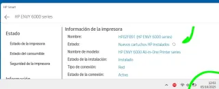 Impresora HP Envy 6020e con 6
 cartuchos