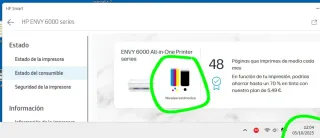 Impresora HP Envy 6020e con 6
 cartuchos