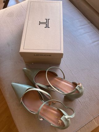 Zapatos altos LATOUCHE verde piel n- 37 Nuevos!!