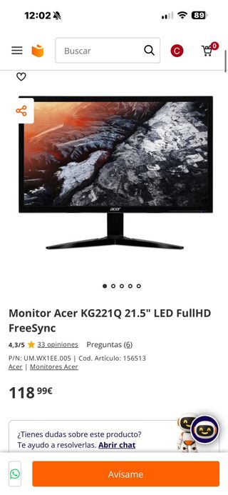 Monitor Acer KG221Q 21.5 Full HD FreeSync