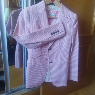 Blazer Rayas Rosa/Blanca Pespuntes Verdes