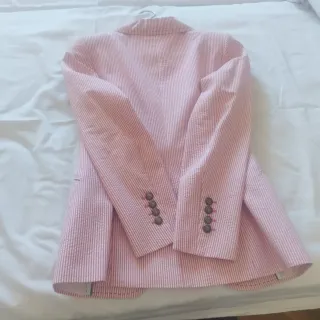 Blazer Rayas Rosa/Blanca Pespuntes Verdes