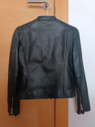 Cazadora Biker Piel Mango Negra
