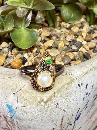 Anillo Plata Ley Baño Oro Negro Piedras