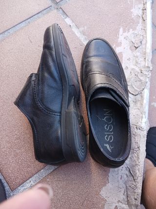 Zapatos de piel SISON hombre negros con velcro