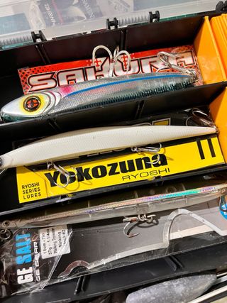 Caja de pesca con gran variedad de señuelos