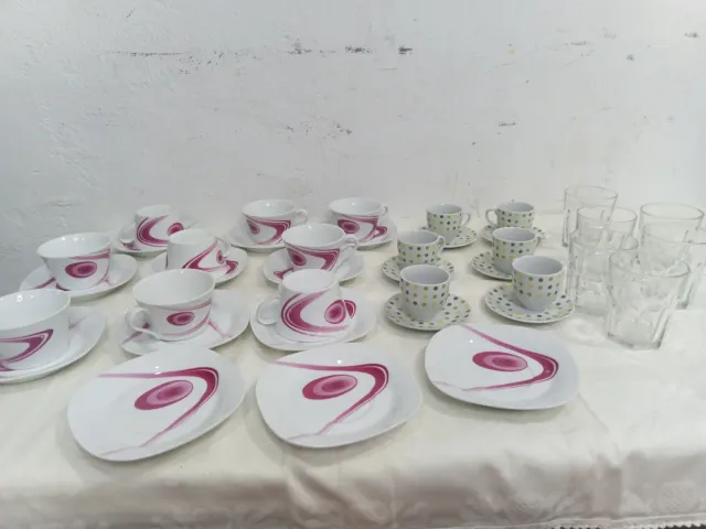 Juego Tazas y Platos Porcelana y Cristal