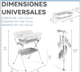 Bañera bebé con patas, reductor y cambiador