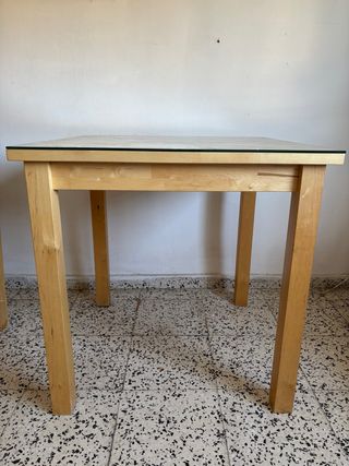 Mesa Comedor Madera y Cristal Cuadrada