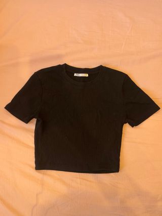 Top Zara Negro Manga Corta Mujer Talla M
