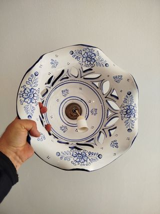 Lámpara Techo Cerámica Talavera Azul y Blanca