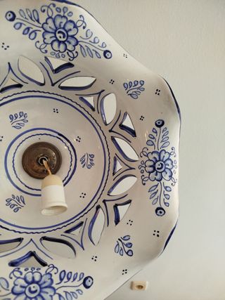 Lámpara Techo Cerámica Talavera Azul y Blanca