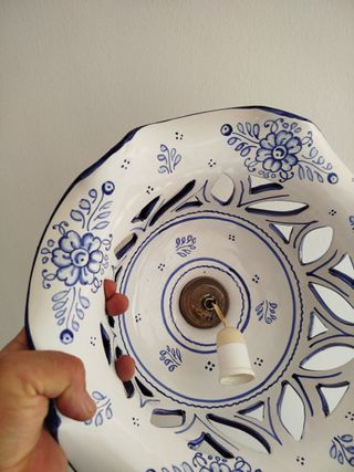 Lámpara Techo Cerámica Talavera Azul y Blanca