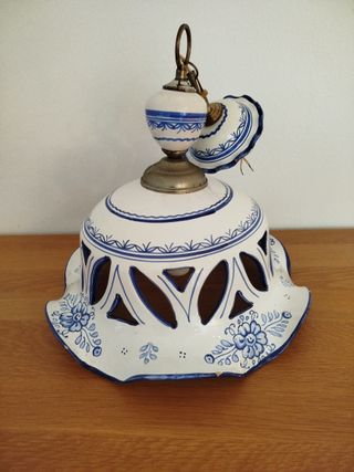 Lámpara Techo Cerámica Talavera Azul y Blanca
