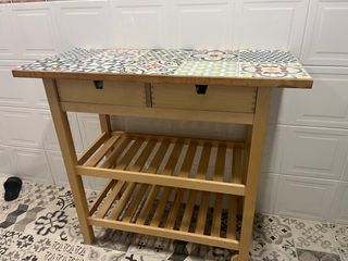 Mesa auxiliar cocina madera con ruedas