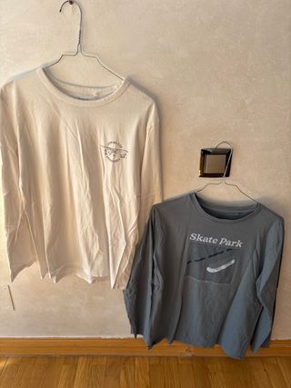 Camiseta manga larga beige y gris
