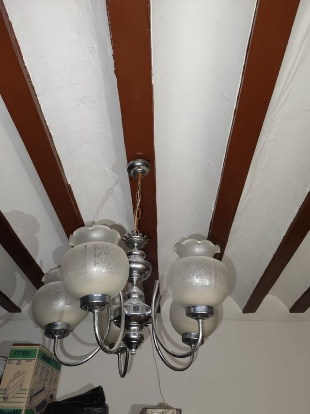 Lámpara de techo antigua plata y cristal