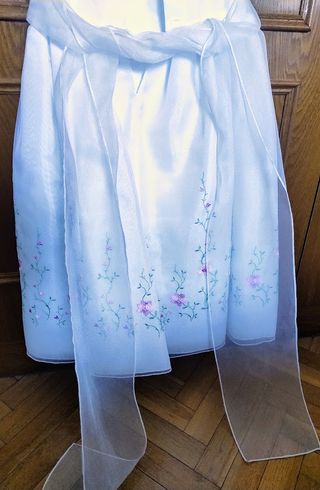 Vestido niña azul flores rosa