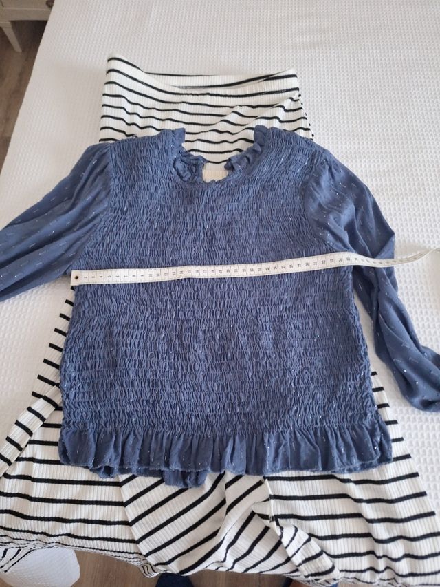 Conjunto Falda Maxi Rayas + Top + Jersey Azul.