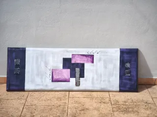 Cuadro abstracto morado y blanco