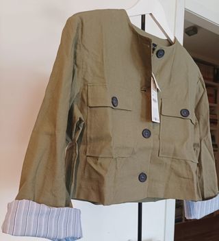 Chaqueta Zara Lino Verde Talla XS