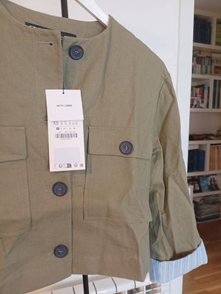 Chaqueta Zara Lino Verde Talla XS
