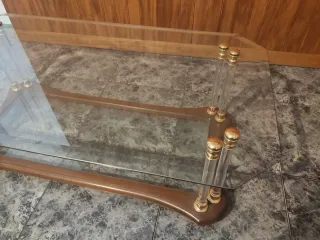 Mesa de centro cristal y metal dorado