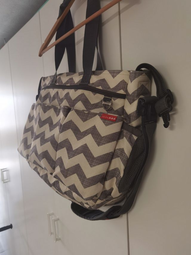 Bolso Carro XL Chevron Gris y Beige
