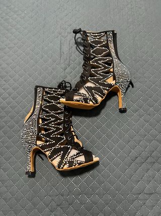 Zapatos de baile latino Negros y Plateados, botín 