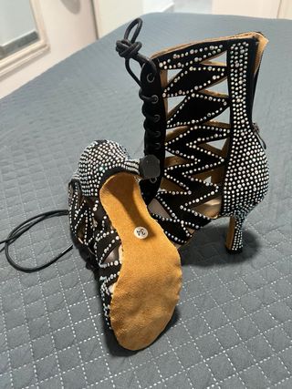 Zapatos de baile latino Negros y Plateados, botín 
