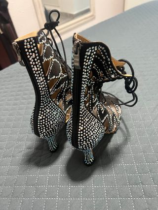 Zapatos de baile latino Negros y Plateados, botín 