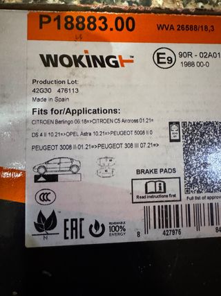Pastillas Freno Woking P18883.00 Citroen/Peugeot