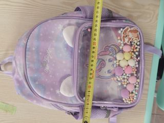 Mochila infantil unicornio con bolsillo transparen