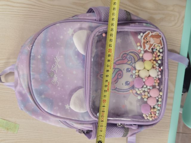 Mochila infantil unicornio con bolsillo transparen