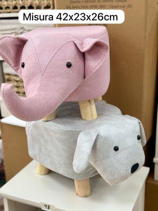Sgabello Elefante e Cane Tessuto e Legno