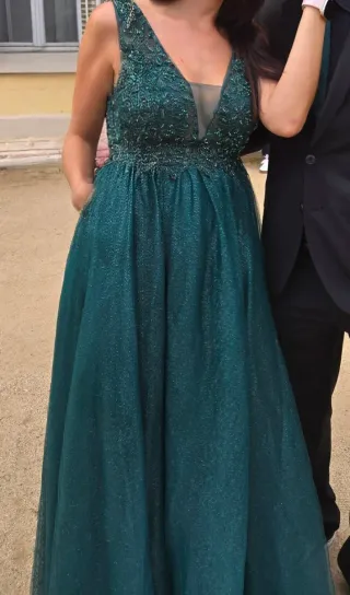 Vestido fiesta boda verde princesa