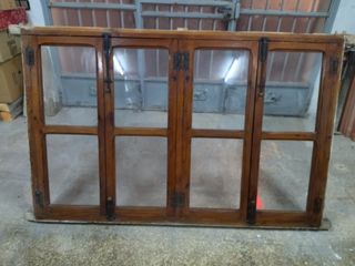 Ventana/ vitrina doble antigua de madera
