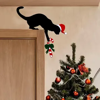 Adorno Navideño Gato con Bastón de Caramelo 20 cm