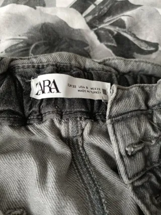 Pantalón vaquero ancho cintura elástica gris