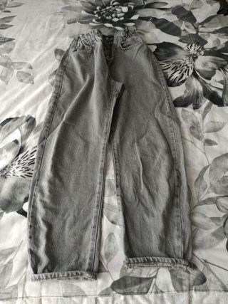 Pantalón vaquero ancho cintura elástica gris